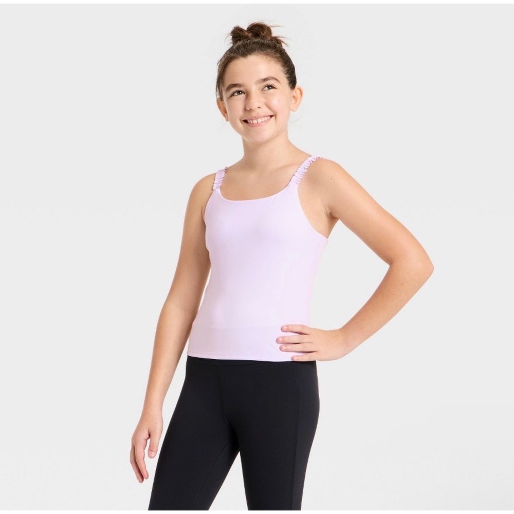 All in Motion Girls Lilac Purple Ruffle Tank Top XXL 16/18 Activewear Shelf Bra